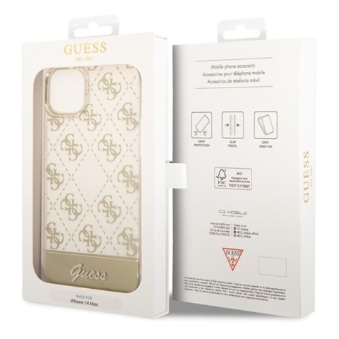 Guess 4G Stripe Script Logo Electroplated Pattern - Etui iPhone 14 Plus (złoty) Guess 4G Stripe Script Logo Electroplated Pattern - Etui iPhone 14 Plus (złoty)