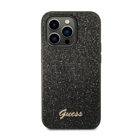 Guess Glitter Flakes Metal Logo Case - Etui iPhone 14 Pro (czarny) Guess Glitter Flakes Metal Logo Case - Etui iPhone 14 Pro (czarny)