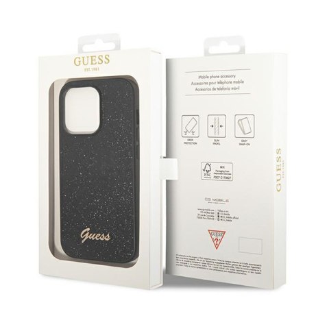 Guess Glitter Flakes Metal Logo Case - Etui iPhone 14 Pro (czarny) Guess Glitter Flakes Metal Logo Case - Etui iPhone 14 Pro (czarny)