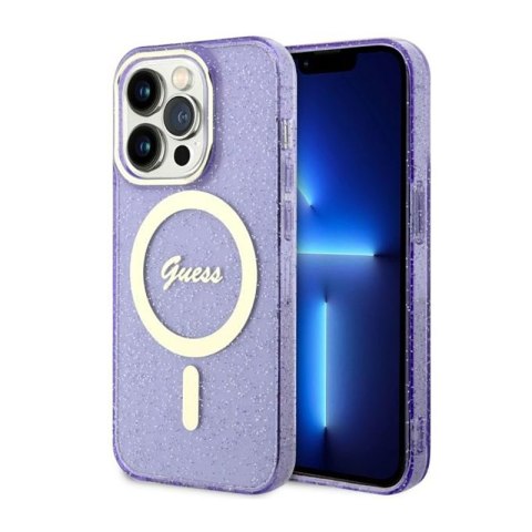 Guess Glitter Gold MagSafe - Etui iPhone 14 Pro (Purpurowy) Guess Glitter Gold MagSafe - Etui iPhone 14 Pro (Purpurowy)