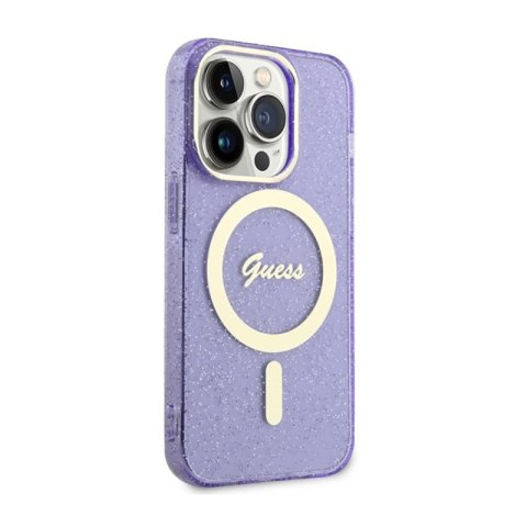 Guess Glitter Gold MagSafe - Etui iPhone 14 Pro (Purpurowy) Guess Glitter Gold MagSafe - Etui iPhone 14 Pro (Purpurowy)