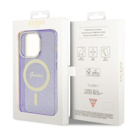 Guess Glitter Gold MagSafe - Etui iPhone 14 Pro (Purpurowy) Guess Glitter Gold MagSafe - Etui iPhone 14 Pro (Purpurowy)