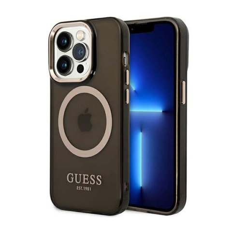 Guess Gold Outline Translucent MagSafe - Etui iPhone 14 Pro Max (czarny) Guess Gold Outline Translucent MagSafe - Etui iPhone 14 Pro Max (czarny)