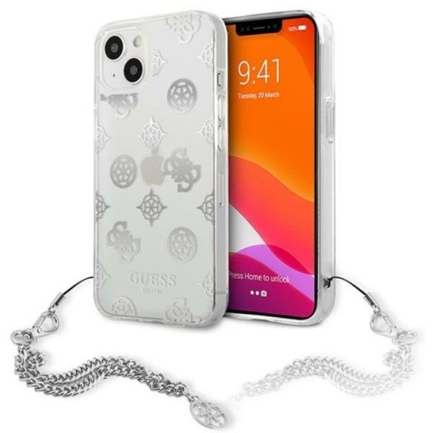 Guess Peony Chain Handle - Etui iPhone 13 mini (srebrny) Guess Peony Chain Handle - Etui iPhone 13 mini (srebrny)