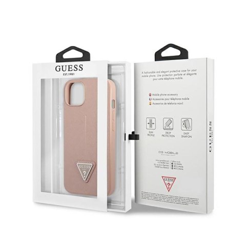 Guess Saffiano Triangle Logo Case - Etui iPhone 14 Plus (różowy) Guess Saffiano Triangle Logo Case - Etui iPhone 14 Plus (różowy)