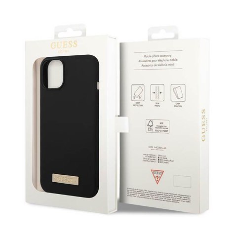 Guess Silicone Logo Plate MagSafe - Etui iPhone 14 Plus (czarny) Guess Silicone Logo Plate MagSafe - Etui iPhone 14 Plus (czarny)