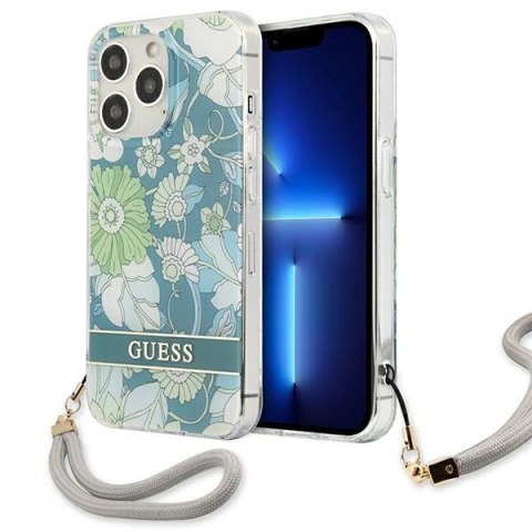 Guess Flower Cord - Etui ze smyczką iPhone 13 Pro (Green) Guess Flower Cord - Etui ze smyczką iPhone 13 Pro (Green)