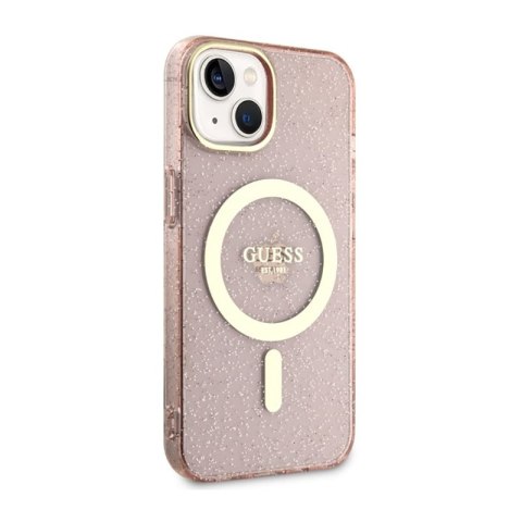 Guess Glitter Gold MagSafe - Etui iPhone 14 Plus (Różowy) Guess Glitter Gold MagSafe - Etui iPhone 14 Plus (Różowy)