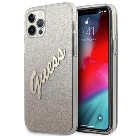 Guess Glitter Gradient Script - Etui iPhone 12 Pro Max (złoty) Guess Glitter Gradient Script - Etui iPhone 12 Pro Max (złoty)