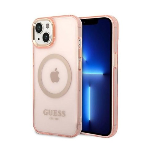Guess Gold Outline Translucent MagSafe - Etui iPhone 14 Plus (różowy) Guess Gold Outline Translucent MagSafe - Etui iPhone 14 Plus (różowy)