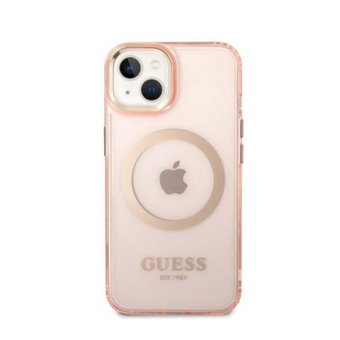 Guess Gold Outline Translucent MagSafe - Etui iPhone 14 Plus (różowy) Guess Gold Outline Translucent MagSafe - Etui iPhone 14 Plus (różowy)