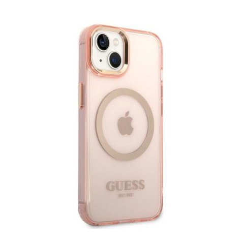 Guess Gold Outline Translucent MagSafe - Etui iPhone 14 Plus (różowy) Guess Gold Outline Translucent MagSafe - Etui iPhone 14 Plus (różowy)