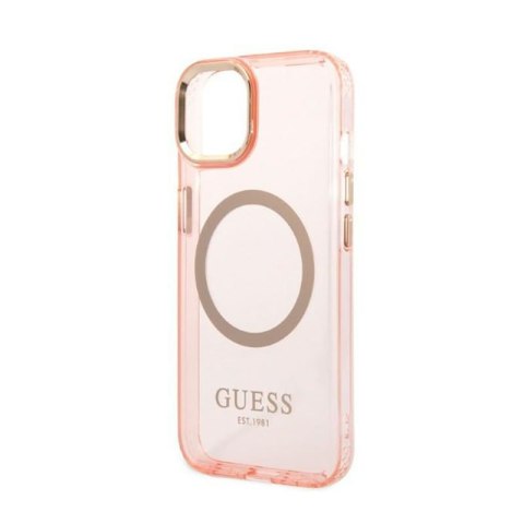 Guess Gold Outline Translucent MagSafe - Etui iPhone 14 Plus (różowy) Guess Gold Outline Translucent MagSafe - Etui iPhone 14 Plus (różowy)