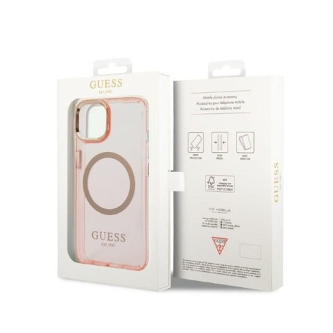 Guess Gold Outline Translucent MagSafe - Etui iPhone 14 Plus (różowy) Guess Gold Outline Translucent MagSafe - Etui iPhone 14 Plus (różowy)