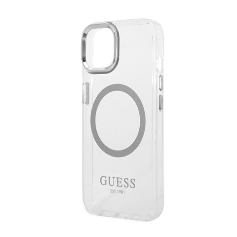 Guess Metal Outline MagSafe - Etui iPhone 14 Plus (przezroczysty / srebrny) Guess Metal Outline MagSafe - Etui iPhone 14 Plus (przezroczysty / srebrny)