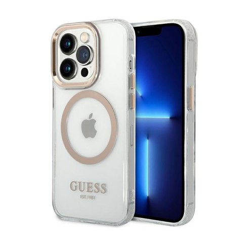Guess Metal Outline Magsafe - Etui iPhone 14 Pro Max (przezroczysty / złoty) Guess Metal Outline Magsafe - Etui iPhone 14 Pro Max (przezroczysty / złoty)
