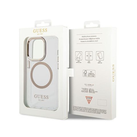 Guess Metal Outline Magsafe - Etui iPhone 14 Pro Max (przezroczysty / złoty) Guess Metal Outline Magsafe - Etui iPhone 14 Pro Max (przezroczysty / złoty)