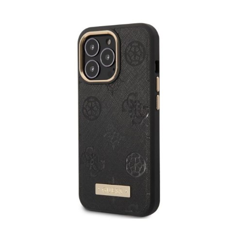 Guess Peony Logo Plate MagSafe - Etui iPhone 13 Pro (czarny) Guess Peony Logo Plate MagSafe - Etui iPhone 13 Pro (czarny)