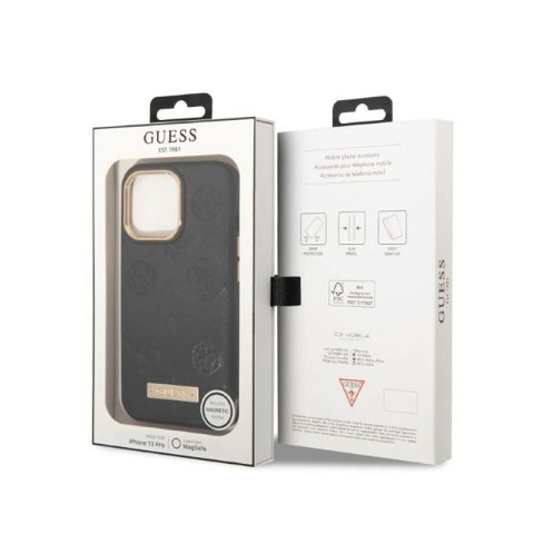 Guess Peony Logo Plate MagSafe - Etui iPhone 13 Pro (czarny) Guess Peony Logo Plate MagSafe - Etui iPhone 13 Pro (czarny)