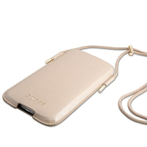 Guess Saffiano Pouch - Torebka na telefon S/M max 6.1" (złoty) Guess Saffiano Pouch - Torebka na telefon S/M max 6.1" (złoty)
