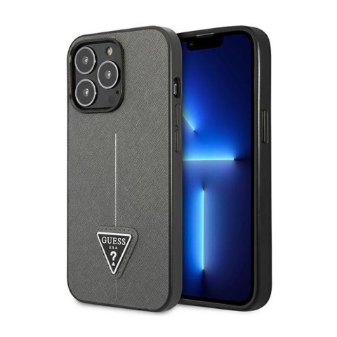 Guess Saffiano Triangle Logo Case - Etui iPhone 14 Pro Max (srebrny) Guess Saffiano Triangle Logo Case - Etui iPhone 14 Pro Max (srebrny)
