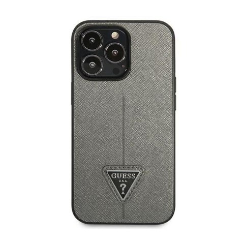 Guess Saffiano Triangle Logo Case - Etui iPhone 14 Pro Max (srebrny) Guess Saffiano Triangle Logo Case - Etui iPhone 14 Pro Max (srebrny)