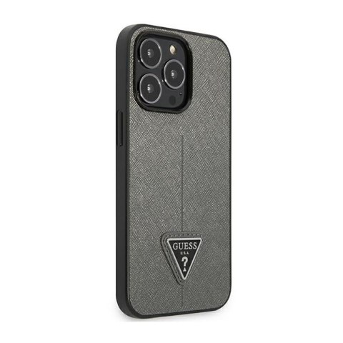 Guess Saffiano Triangle Logo Case - Etui iPhone 14 Pro Max (srebrny) Guess Saffiano Triangle Logo Case - Etui iPhone 14 Pro Max (srebrny)