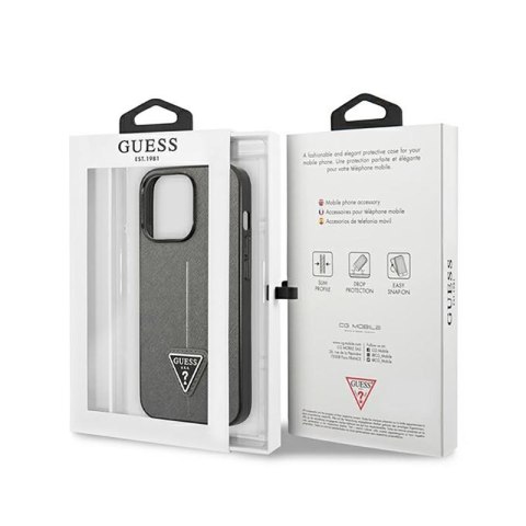 Guess Saffiano Triangle Logo Case - Etui iPhone 14 Pro Max (srebrny) Guess Saffiano Triangle Logo Case - Etui iPhone 14 Pro Max (srebrny)