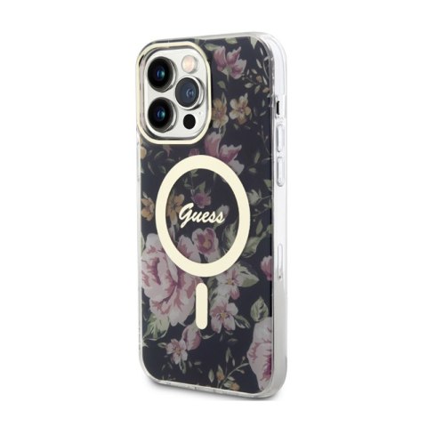 Guess Flower MagSafe - Etui iPhone 14 Pro Max (Czarny) Guess Flower MagSafe - Etui iPhone 14 Pro Max (Czarny)