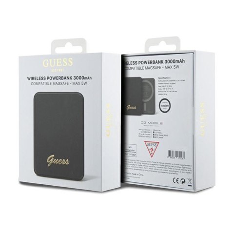 Guess Metal Script Logo MagSafe - Power Bank indukcyjny 3000 mAh 5W MagSafe (czarny) Guess Metal Script Logo MagSafe - Power Bank indukcyjny 3000 mAh 5W MagSafe (czarny)