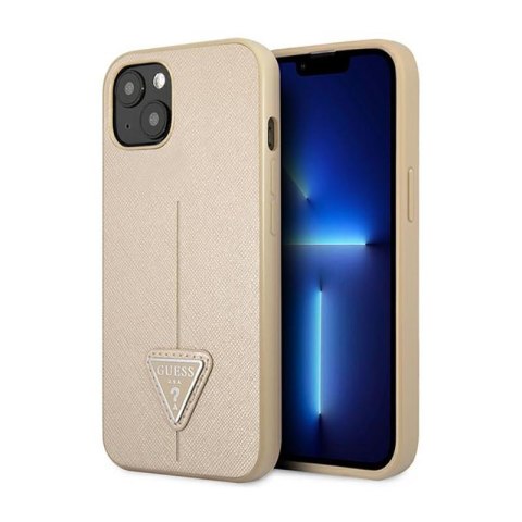 Guess Saffiano Triangle Logo Case - Etui iPhone 13 mini (beżowy) Guess Saffiano Triangle Logo Case - Etui iPhone 13 mini (beżowy)