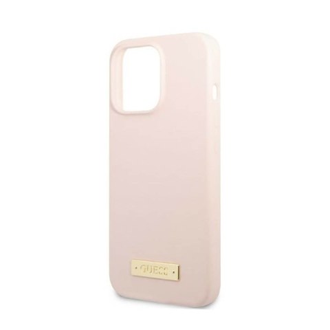Guess Silicone Logo Plate MagSafe - Etui iPhone 13 Pro (różowy) Guess Silicone Logo Plate MagSafe - Etui iPhone 13 Pro (różowy)