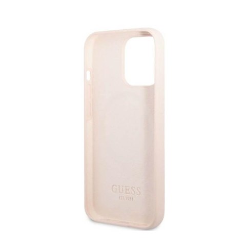 Guess Silicone Logo Plate MagSafe - Etui iPhone 13 Pro (różowy) Guess Silicone Logo Plate MagSafe - Etui iPhone 13 Pro (różowy)