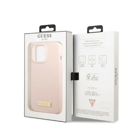 Guess Silicone Logo Plate MagSafe - Etui iPhone 13 Pro (różowy) Guess Silicone Logo Plate MagSafe - Etui iPhone 13 Pro (różowy)