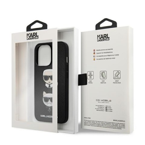 Karl Lagerfeld Saffiano Karl & Choupette Embossed Heads - Etui iPhone 13 Pro (czarny) Karl Lagerfeld Saffiano Karl & Choupette Embossed Heads - Etui iPhone 13 Pro (czarny)