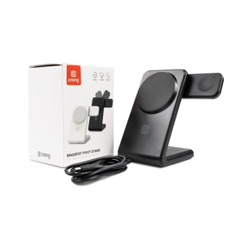 Crong MagSpot Pivot Stand - Ładowarka bezprzewodowa 3w1 z MagSafe do iPhone, Apple Watch i AirPods (czarny) Crong MagSpot Pivot Stand - Ładowarka bezprzewodowa 3w1 z MagSafe do iPhone, Apple Watch i AirPods (czarny)
