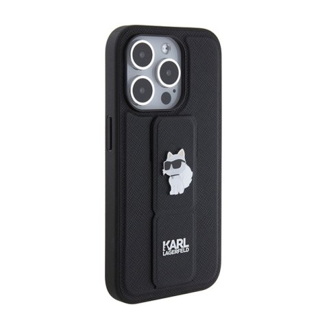 Karl Lagerfeld Gripstand Saffiano Choupette Pins - Etui iPhone 15 Pro (czarny) Karl Lagerfeld Gripstand Saffiano Choupette Pins - Etui iPhone 15 Pro (czarny)