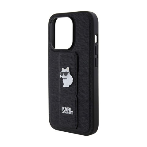 Karl Lagerfeld Gripstand Saffiano Choupette Pins - Etui iPhone 15 Pro (czarny) Karl Lagerfeld Gripstand Saffiano Choupette Pins - Etui iPhone 15 Pro (czarny)