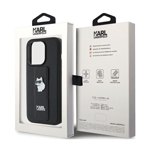 Karl Lagerfeld Gripstand Saffiano Choupette Pins - Etui iPhone 15 Pro (czarny) Karl Lagerfeld Gripstand Saffiano Choupette Pins - Etui iPhone 15 Pro (czarny)