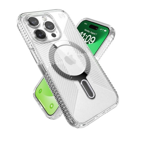 Speck Presidio Perfect-Clear Grip ClickLock & MagSafe - Etui iPhone 15 Pro (Clear / Chrome Finish / Serene Silver) Speck Presidio Perfect-Clear Grip ClickLock & MagSafe - Etui iPhone 15 Pro (Clear / Chrome Finish / Serene Silver)