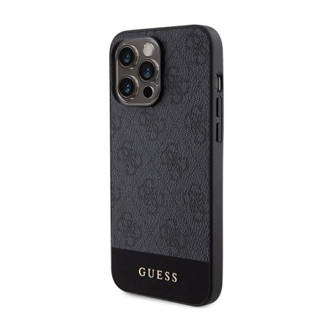 Guess 4G Bottom Stripe Metal Logo Collection - Etui iPhone 15 Pro Max (szary) Guess 4G Bottom Stripe Metal Logo Collection - Etui iPhone 15 Pro Max (szary)