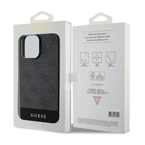 Guess 4G Bottom Stripe Metal Logo Collection - Etui iPhone 15 Pro Max (szary) Guess 4G Bottom Stripe Metal Logo Collection - Etui iPhone 15 Pro Max (szary)