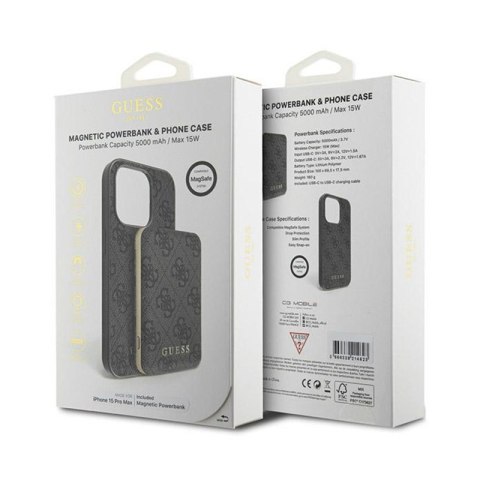 Guess Bundle Pack MagSafe 4G Metal Gold Logo - Zestaw etui + Power Bank 5000mAh MagSafe iPhone 15 Pro Max (czarny) Guess Bundle Pack MagSafe 4G Metal Gold Logo - Zestaw etui + Power Bank 5000mAh MagSafe iPhone 15 Pro Max (czarny)