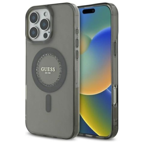 Guess IML Rhinestones MagSafe - Etui iPhone 16 Pro Max (czarny) Guess IML Rhinestones MagSafe - Etui iPhone 16 Pro Max (czarny)