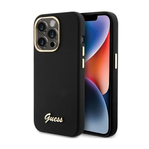 Guess Silicone Script Metal Logo & Frame - Etui iPhone 15 Pro (czarny) Guess Silicone Script Metal Logo & Frame - Etui iPhone 15 Pro (czarny)
