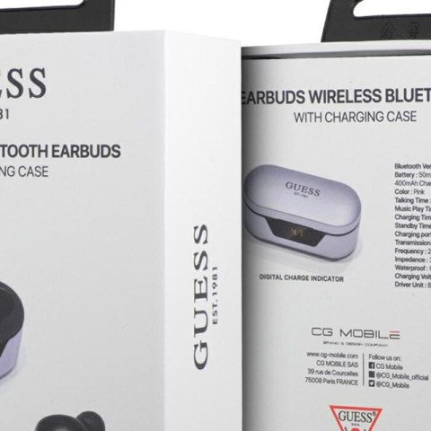 Guess True Wireless Earphones BT5.0 5H - Słuchawki TWS + etui ładujące (fioletowy) Guess True Wireless Earphones BT5.0 5H - Słuchawki TWS + etui ładujące (fioletowy)