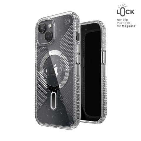 Speck Presidio Lux Grip ClickLock & Magsafe - Etui iPhone 15 / iPhone 14 / iPhone 13 (Clear / Platinium Glitter / Chrome Finish Speck Presidio Lux Grip ClickLock & Magsafe - Etui iPhone 15 / iPhone 14 / iPhone 13 (Clear / Platinium Glitter / Chrome Finish