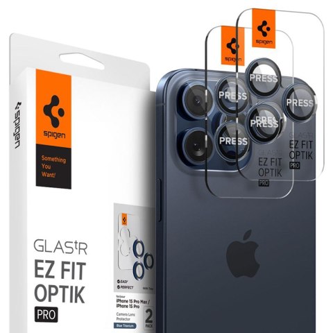 Spigen Optik Pro GLAS.TR EZ Fit Camera Protector 2-Pack - Szkło ochronne na obiektyw do iPhone 15 Pro / 15 Pro Max / iPhone 14 P Spigen Optik Pro GLAS.TR EZ Fit Camera Protector 2-Pack - Szkło ochronne na obiektyw do iPhone 15 Pro / 15 Pro Max / iPhone 14 P