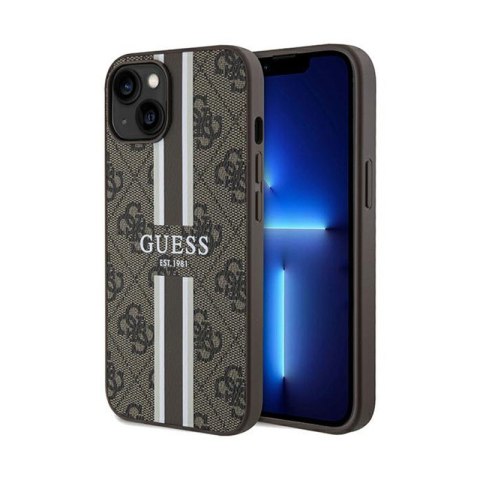 Guess 4G Printed Stripes MagSafe - Etui iPhone 15 (brązowy) Guess 4G Printed Stripes MagSafe - Etui iPhone 15 (brązowy)