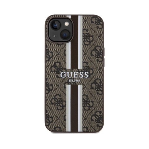 Guess 4G Printed Stripes MagSafe - Etui iPhone 15 (brązowy) Guess 4G Printed Stripes MagSafe - Etui iPhone 15 (brązowy)